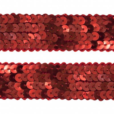Тесьма с пайетками 3, шир. 20 мм/уп. 25+/-1 м, цвет красный - купить в Владикавказе. Цена: 778.19 руб.
