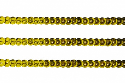 Пайетки "ОмТекс" на нитях, SILVER-BASE, 6 мм С / упак.73+/-1м, цв. А-1 - т.золото - купить в Владикавказе. Цена: 468.37 руб.