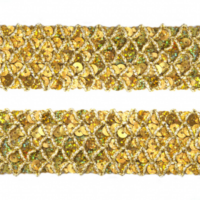 Тесьма с пайетками D16, шир. 35 мм/уп. 25+/-1 м, цвет золото - купить в Владикавказе. Цена: 1 281.60 руб.
