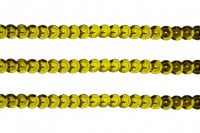 Пайетки "ОмТекс" на нитях, SILVER-BASE, 6 мм С / упак.73+/-1м, цв. 7 - св.золото - купить в Владикавказе. Цена: 468.37 руб.