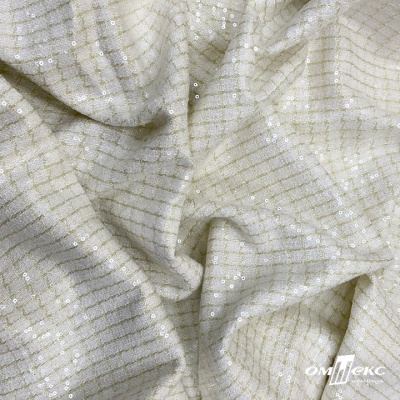 Ткань костюмная с пайетками, 100%полиэстр, 460+/-10 гр/м2, 150см #309 - цв. молочный - купить в Владикавказе. Цена 1 203.93 руб.