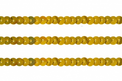 Пайетки "ОмТекс" на нитях, SILVER SHINING, 6 мм F / упак.91+/-1м, цв. 48 - золото - купить в Владикавказе. Цена: 356.19 руб.