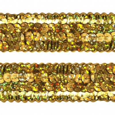 Тесьма с пайетками D16, шир. 20 мм/уп. 25+/-1 м, цвет золото - купить в Владикавказе. Цена: 778.19 руб.